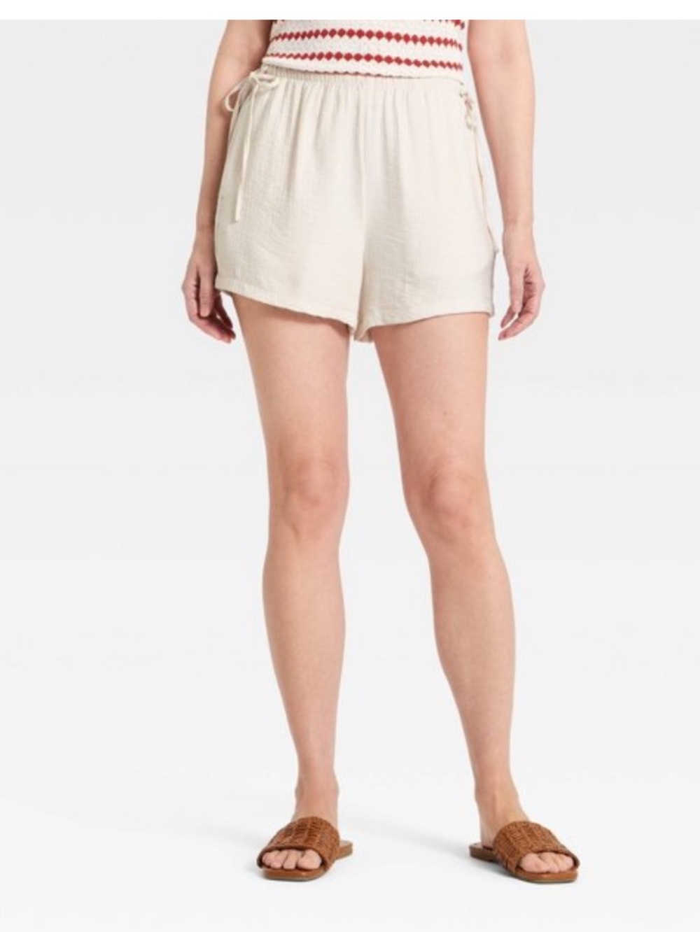 Women's Cream Elastic-Waist Casual Shorts